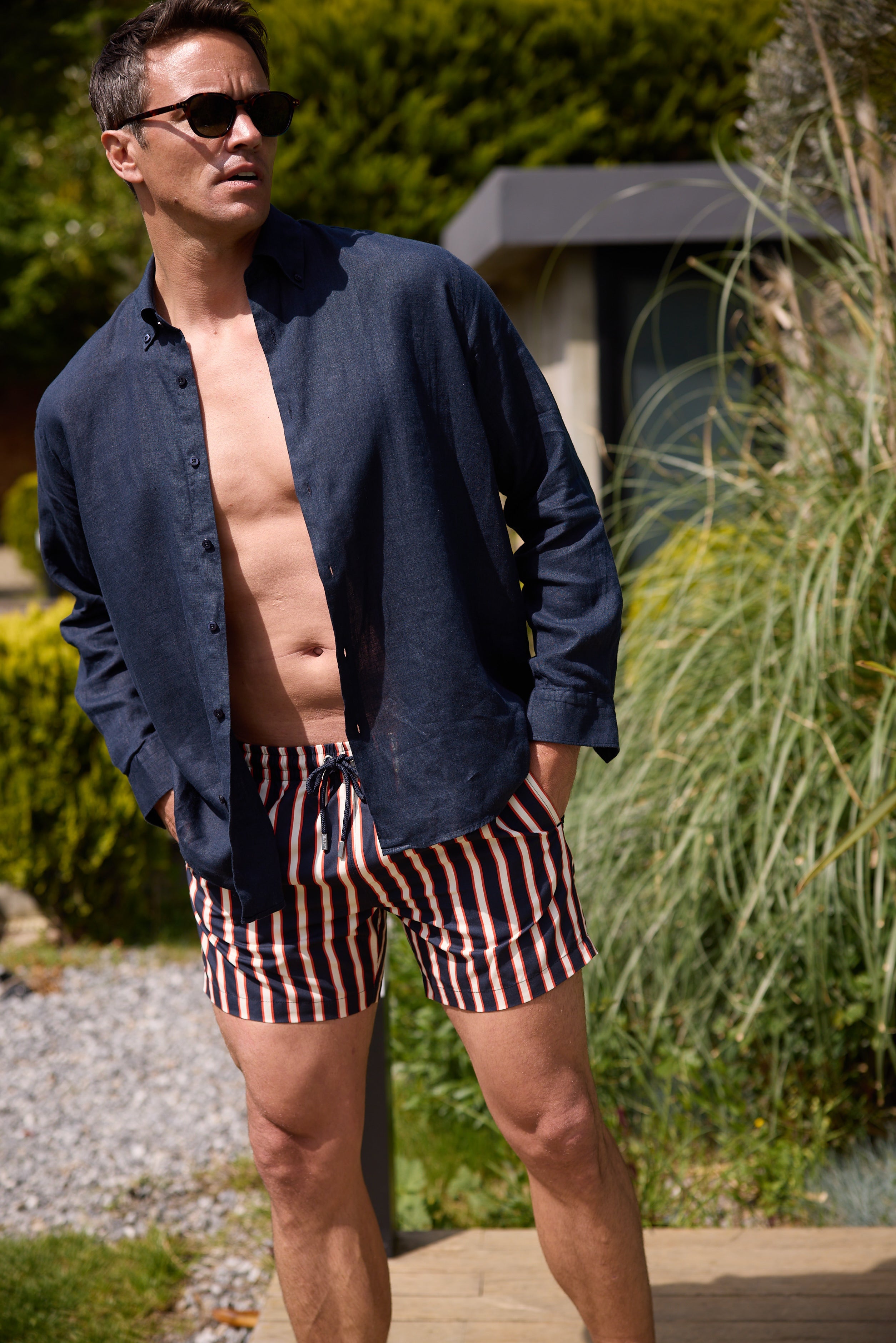 Navy Striped Swim Short