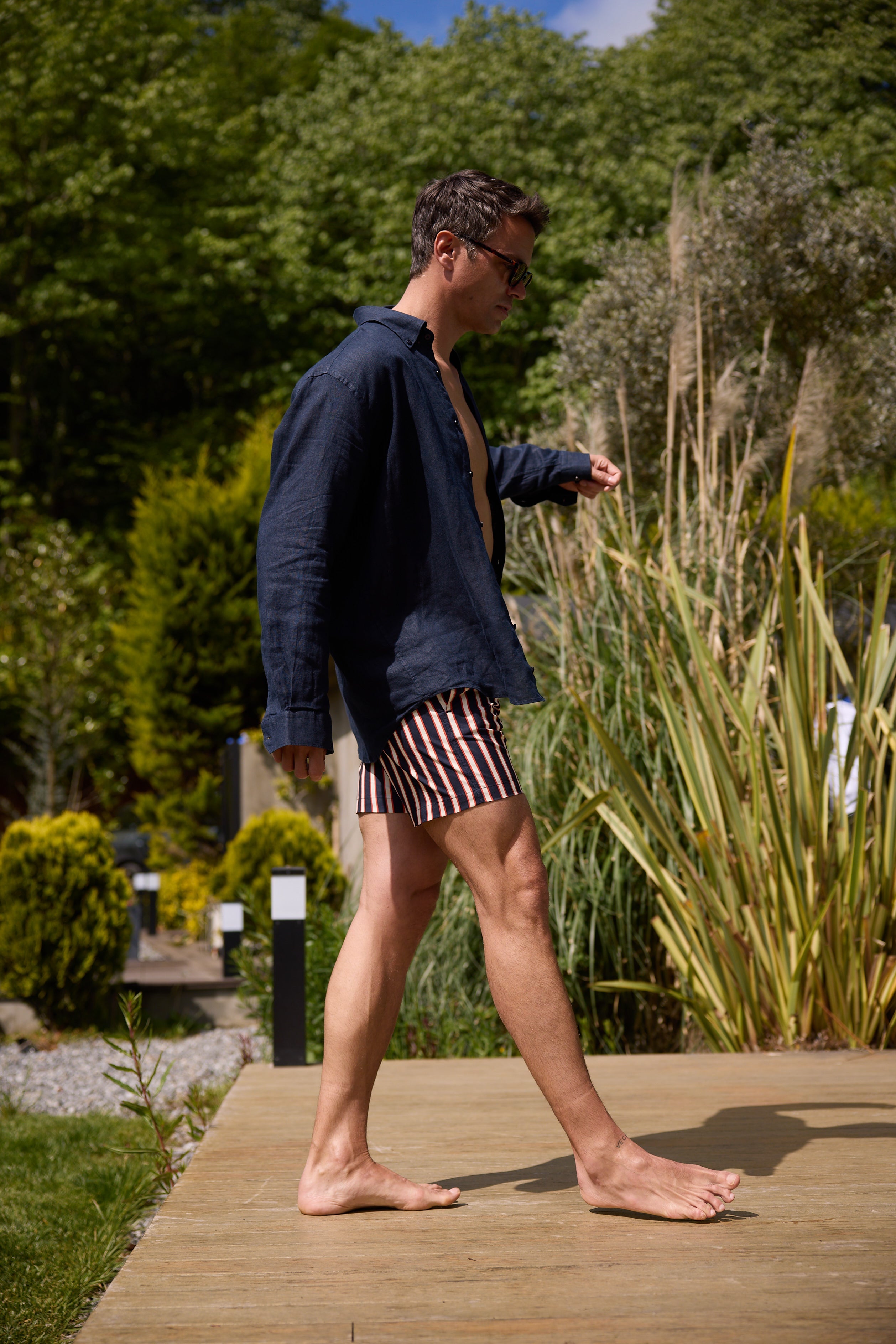Navy Striped Swim Short